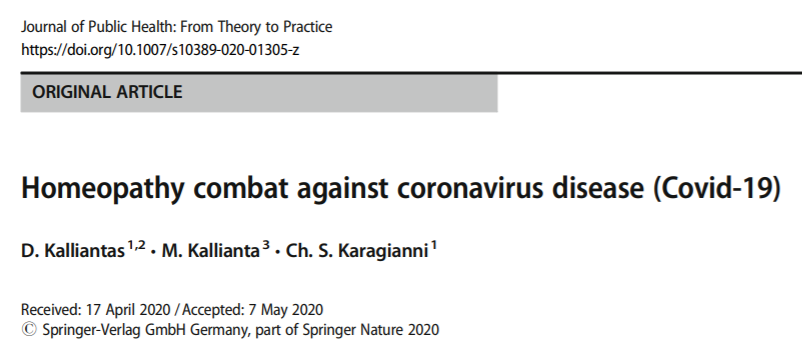 Paper urging use of homeopathy for COVID-19 appears in peer-reviewed public health journal
